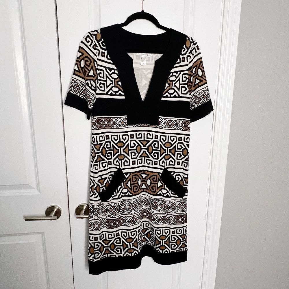 DIANE VON FÜRSTENBERG Caden Geo Print Silk Jersey Dress Size 6 Black Brown